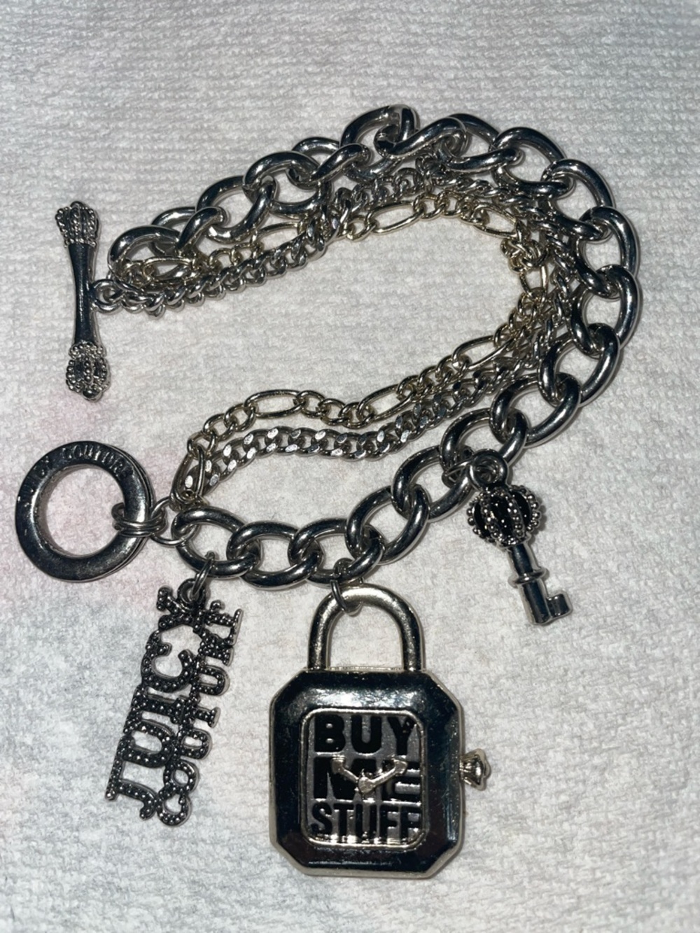 Juicy Couture Rare Bracelet with 'BUY MORE STUFF' Lock Charm